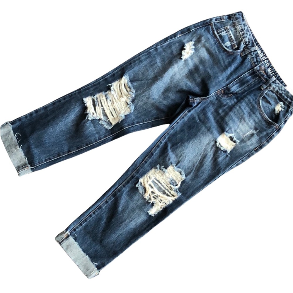 Juniors' Destructed  Cuffed Boyfriend Jeans